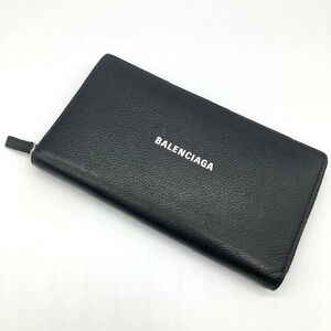 BALENCIAGA Cash Continental Wallet round zip Long logo black leather